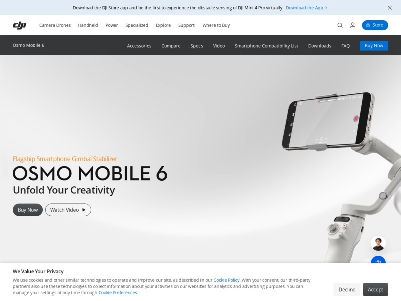 大疆 Osmo Mobile 6 网站截图